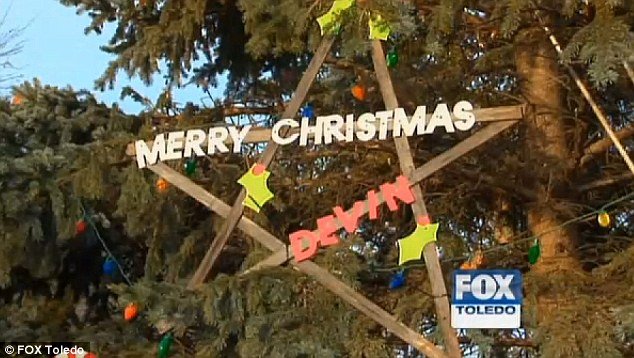 Early Christmas: Residents of Port Clinton, Ohio, leaped into action after learning Devin was coming home from hospital having been given the terminal diagnosis