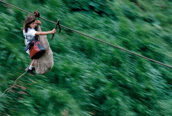 There are children in Colombia who have to zip line 430 yards above the ground, just to get to school.